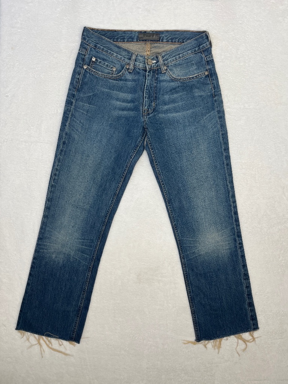 Acne Studios Distressed Kick Leg Denim Jeans Raw Hem Rocker Designer sz 31/32
